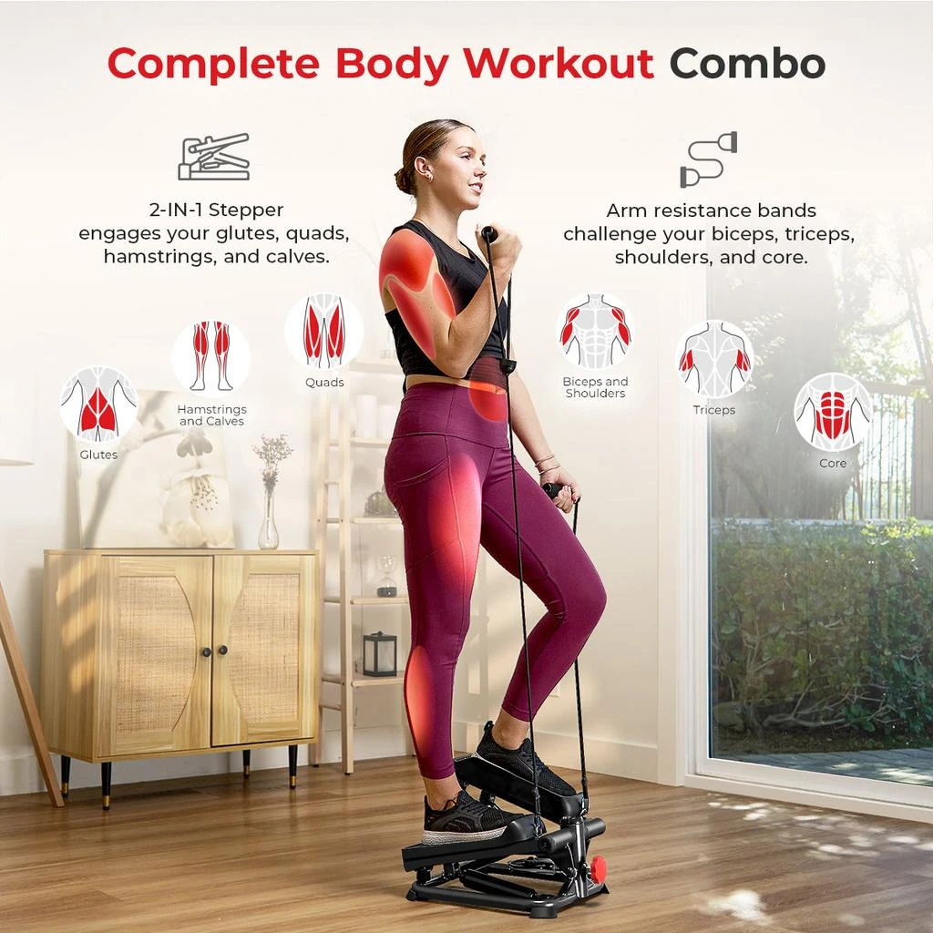 Sunny Health & Fitness Smart Advanced Stair Exercise Stepper with Exercise Bands 2