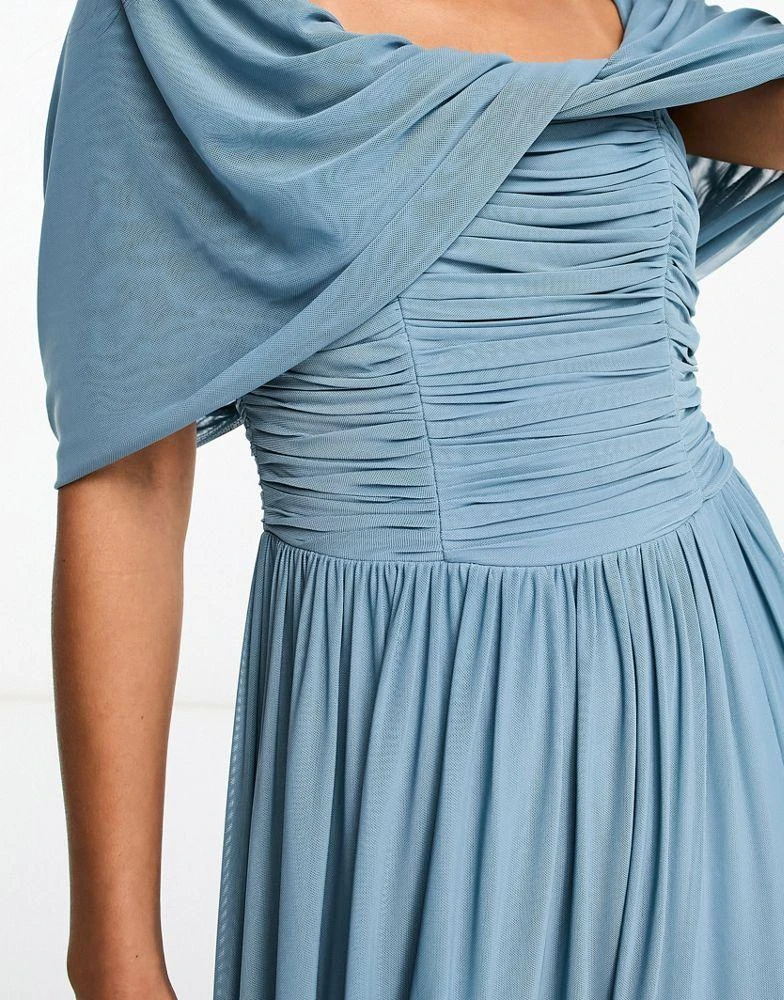 Little Mistress Little Mistress Bridesmaids bardot gathered maxi dress in mesh in blue 3
