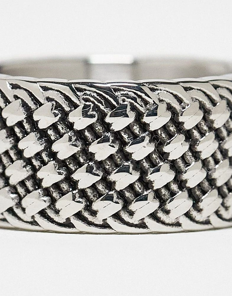 ASOS ASOS DESIGN waterproof stainless steel band ring with texture in burnished silver 3