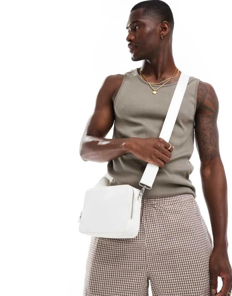 ASOS ASOS DESIGN large faux leather cross body camera bag in white 1