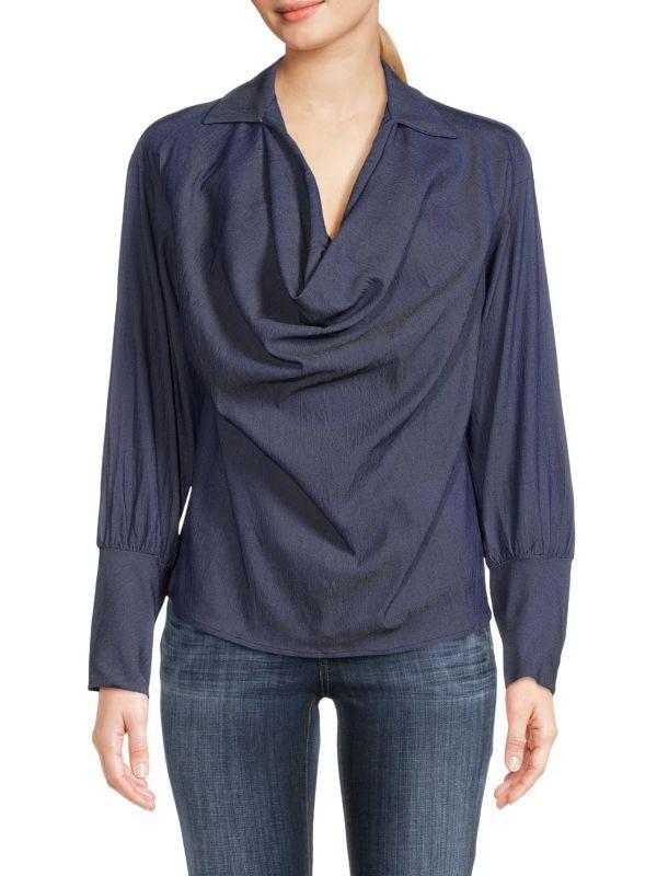 Renee C. Cowl Neck Denim Top 1