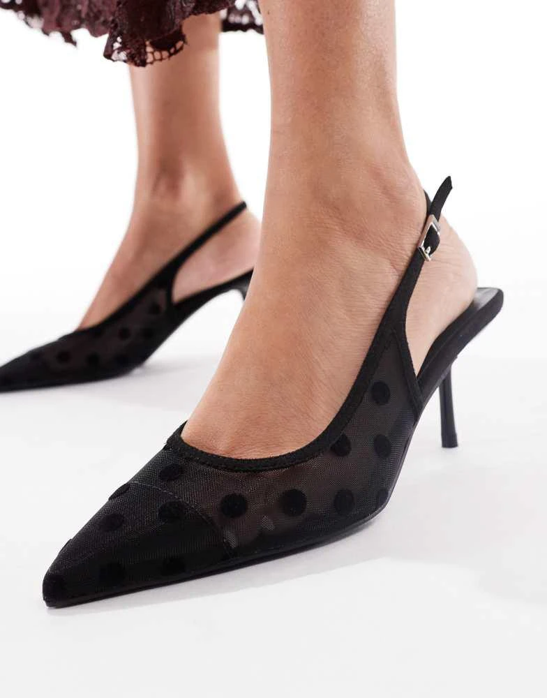 Glamorous Glamorous slingback pumps in mesh black polkadot 2
