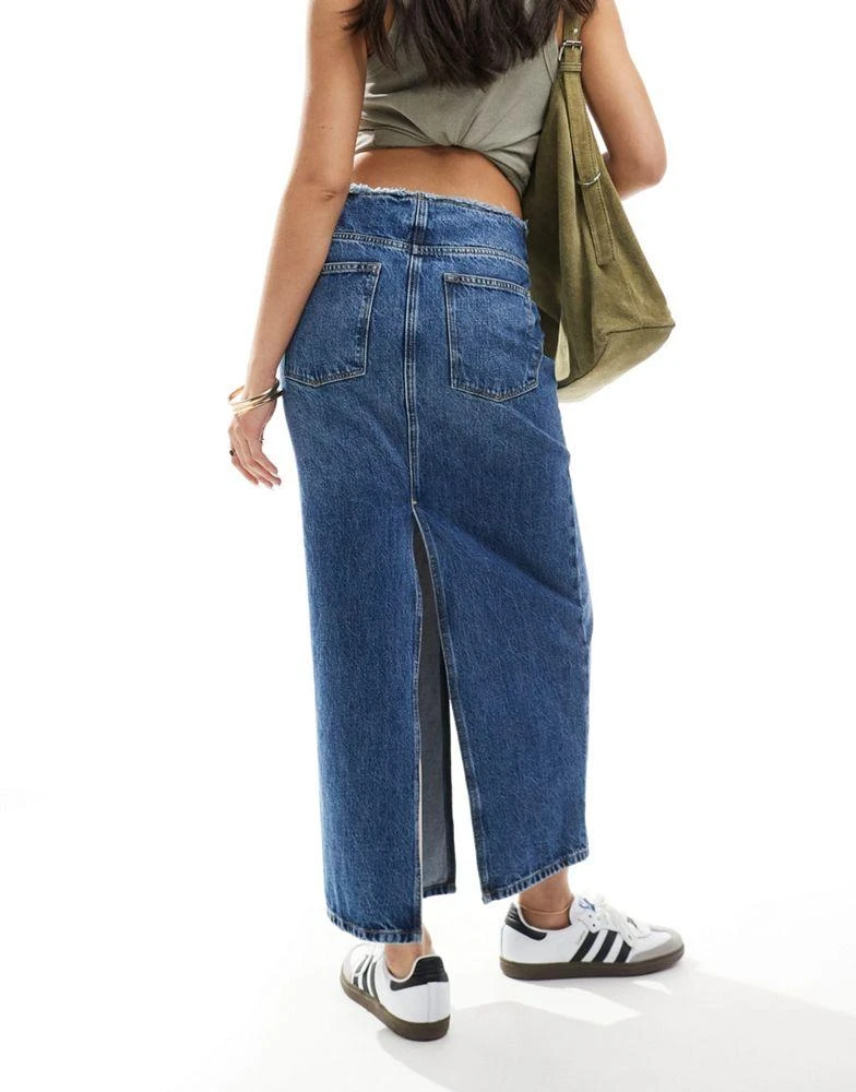 ALL SAINTS AllSaints Cyra double split denim maxi skirt in mid wash blue 3