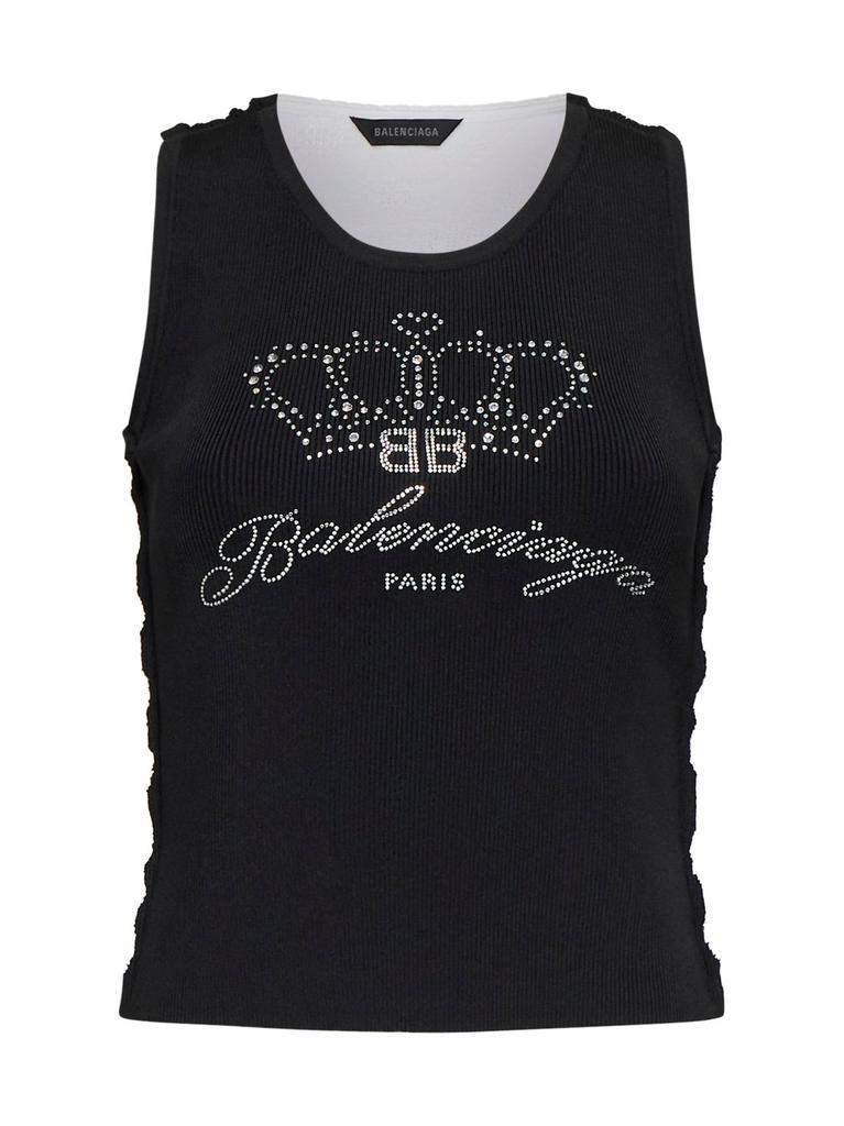 Shop Balenciaga Logo Rhinestone Embellished Tank Top on Sale