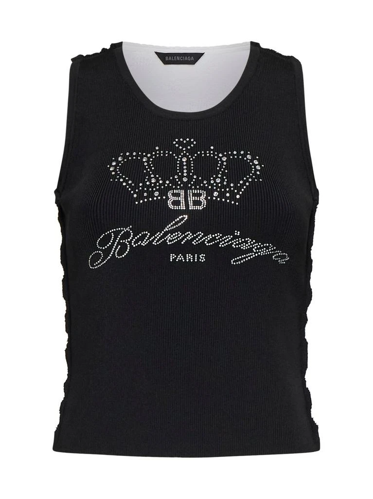 Balenciaga Balenciaga Logo  Rhinestone Embellished Tank Top 1