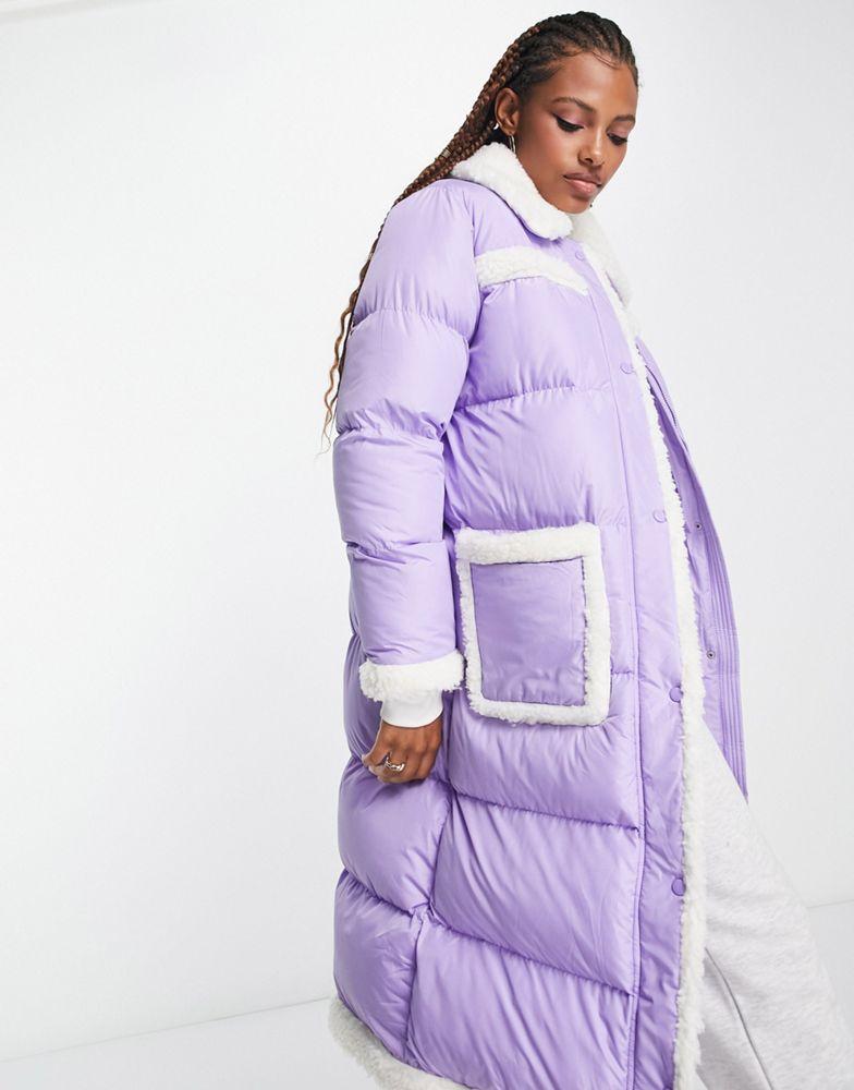 Miss Selfridge Miss Selfridge borg contrast puffer maxi coat in purple