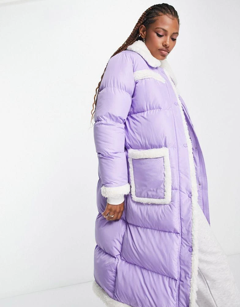 Miss Selfridge Miss Selfridge borg contrast puffer maxi coat in purple 2