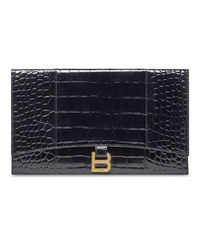 Balenciaga Hourglass Flat Pouch with Flap Crocodile Embossed