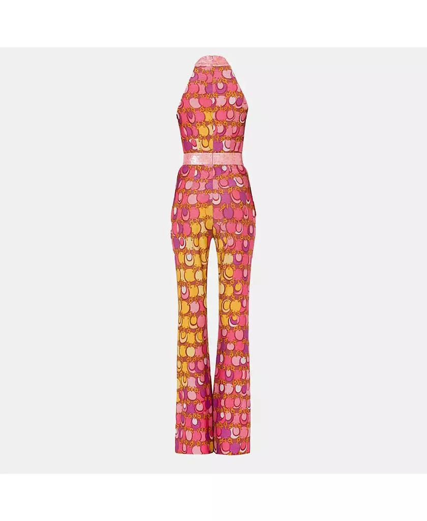 Pre-Owned Moschino Women's Couture Pink Printed Lurex Jersey Sequin Trim Jumpsuit 3