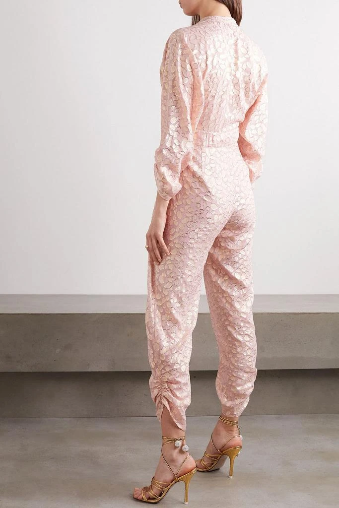 Stella McCartney Tie-front ruched metallic fil coupé silk-blend jumpsuit 3