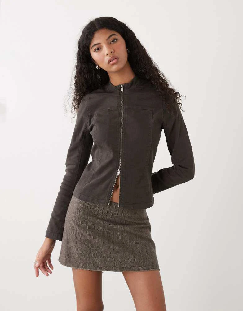 Weekday Weekday fitted zip through jacket in dark grey 2