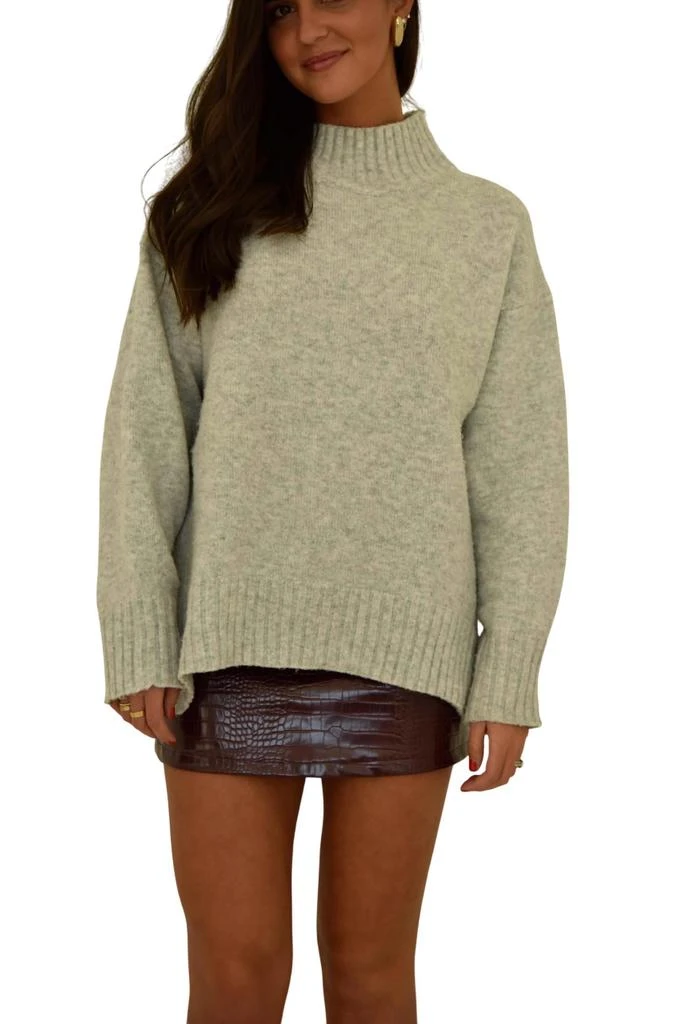MIRACLE Mock Neck Sweater In Heather Grey 1
