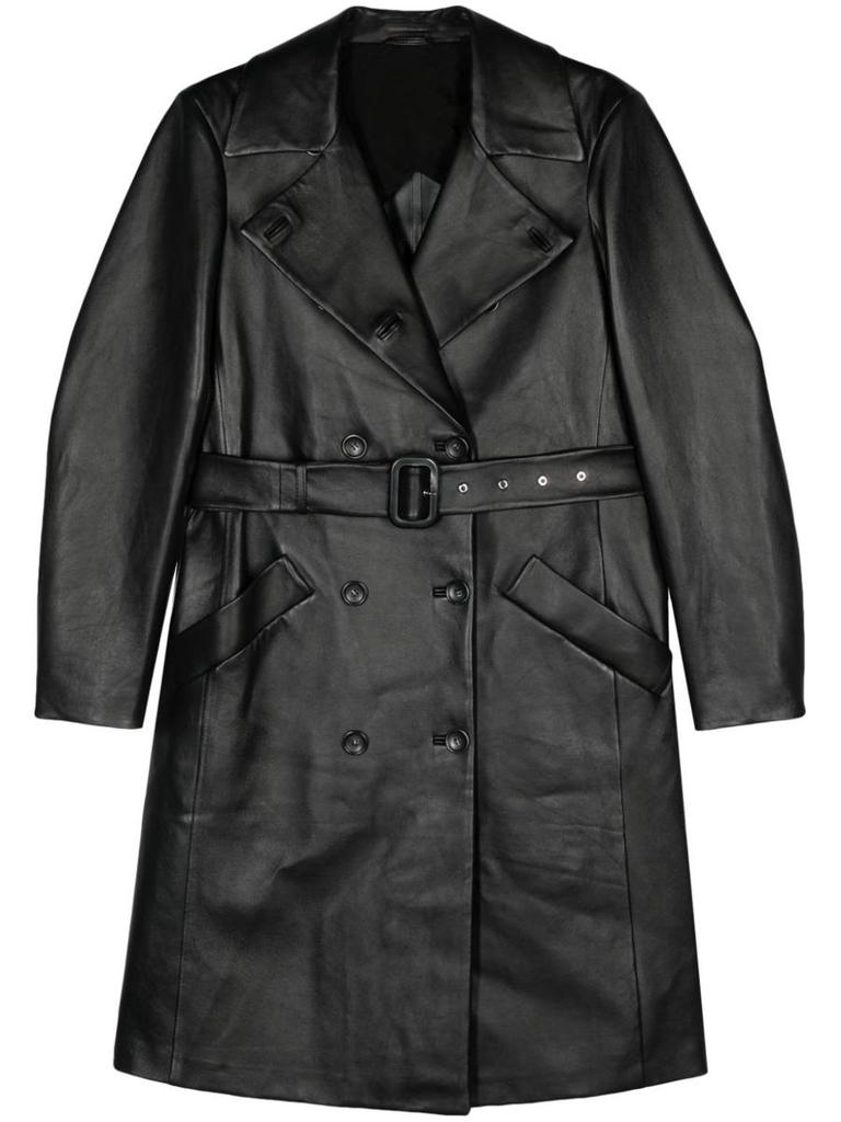 【送料&関税込】SportMax Double-breasted Belted Coat Pure wool trench coat, black | Sportmax