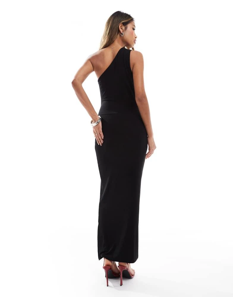 ASOS ASOS DESIGN one shoulder pleat detail midi dress in black 2