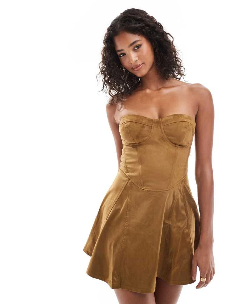 Bershka Bershka faux suede mini dress in tan 1