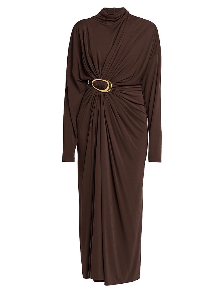 Shop Belted Midi Dress With Deep V-Neckline on Sale at