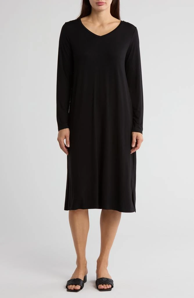 Eileen Fisher V-Neck Long Sleeve Jersey Midi Dress 1