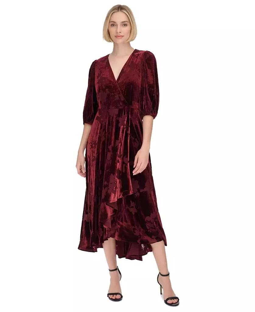 Calvin Klein Women's Burnout-Velvet Faux-Wrap Maxi Dress 1