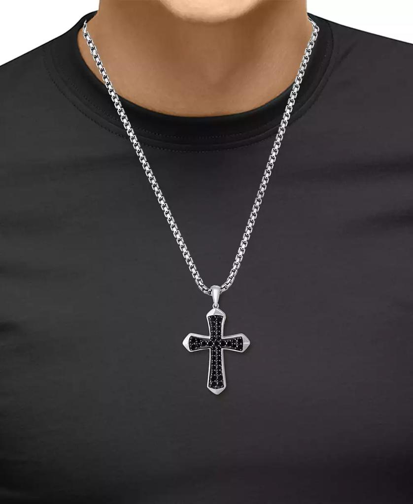 Effy EFFY® Men's Black Spinel Cross 22" Pendant Necklace (1-1/5 ct. t.w.) in Sterling Silver