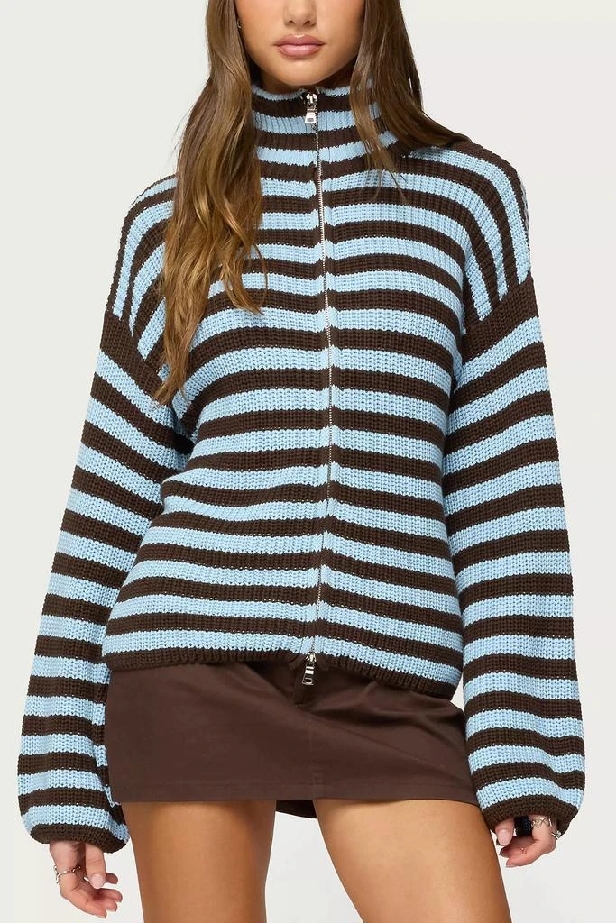 Edikted Edikted High Neck Striped Zip Up Sweater