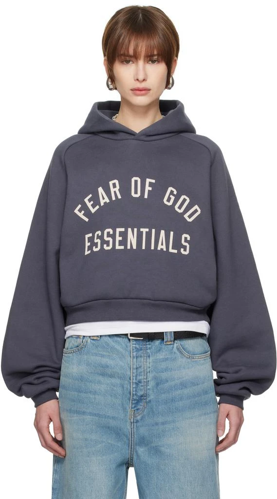 Essentials Navy Fleece Cropped Hoodie 1