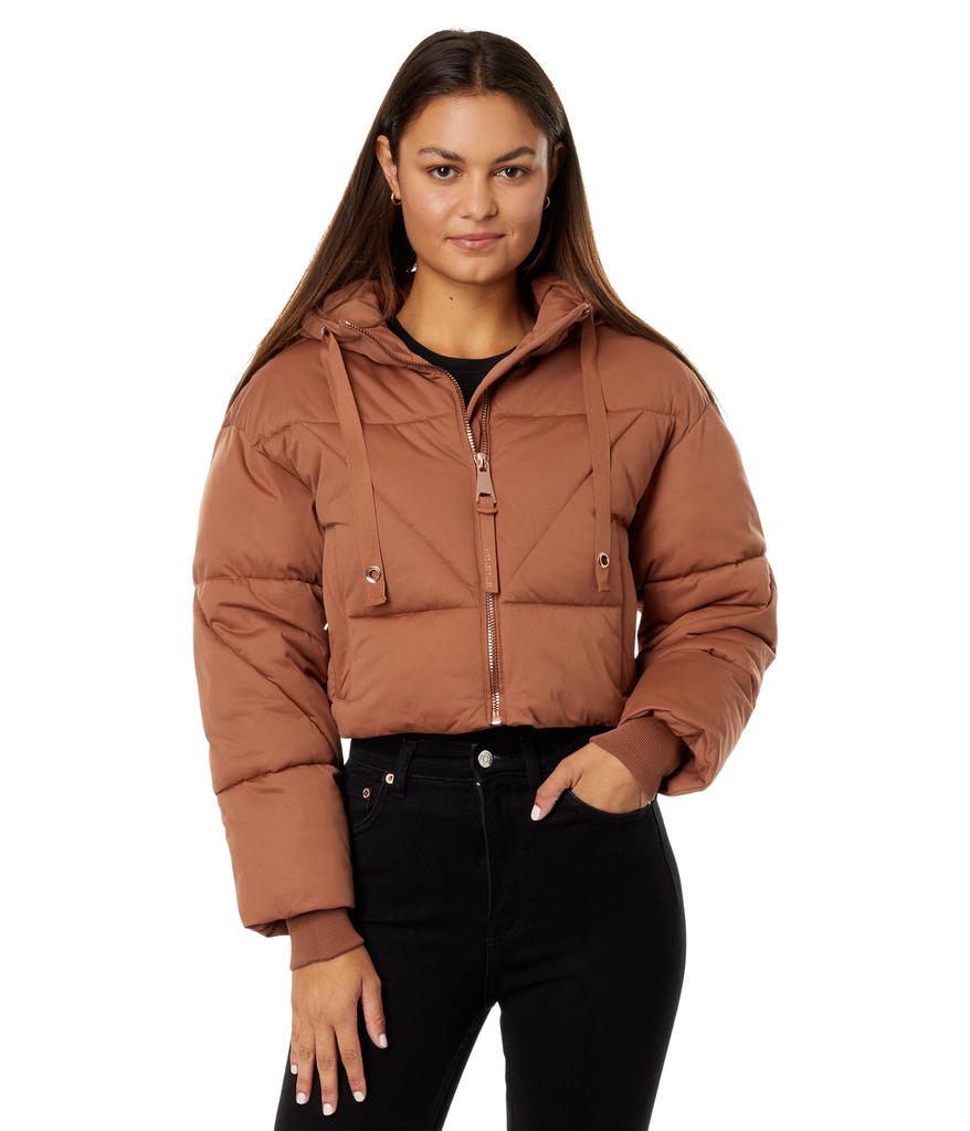 Avec Les Filles Water-Resistant Knit Cropped Puffer