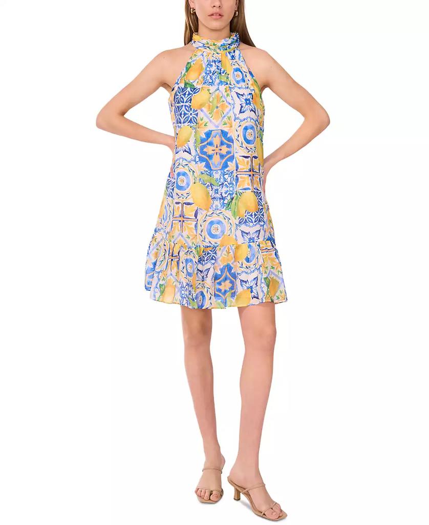 MSK Women's Printed Halter-Neck Ruffle Dress