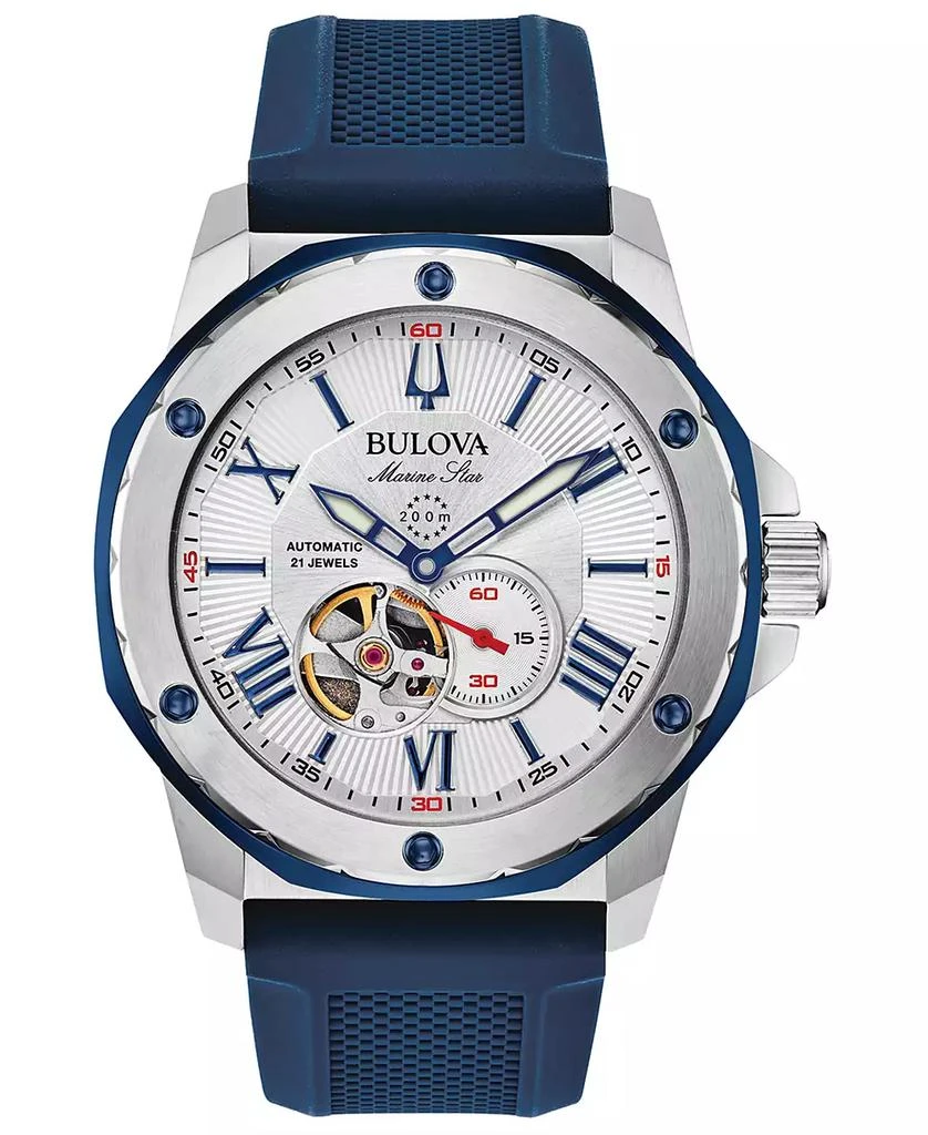 Bulova Men's Automatic Marine Star Blue Silicone Strap Watch 1