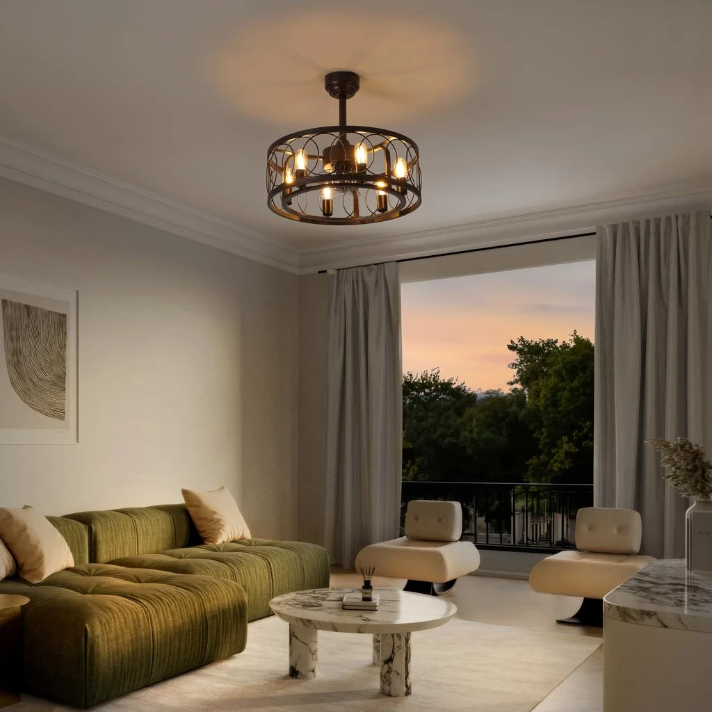 JONATHAN Y Celeste 6-Light Industrial LED Ceiling Fan, Metal, App/Remote, Caged Design 5