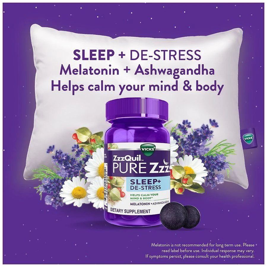 PURE Zzzs De-Stress Melatonin Sleep Aid Gummies, Dietary Supplement, 1mg Blackberry Vanilla 4