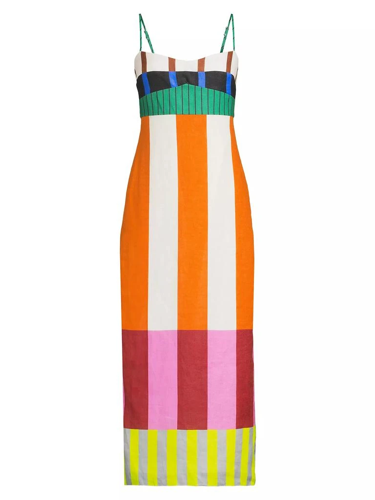 Cala de la Cruz Paloma Striped Linen Sleeveless Midi-Dress 1