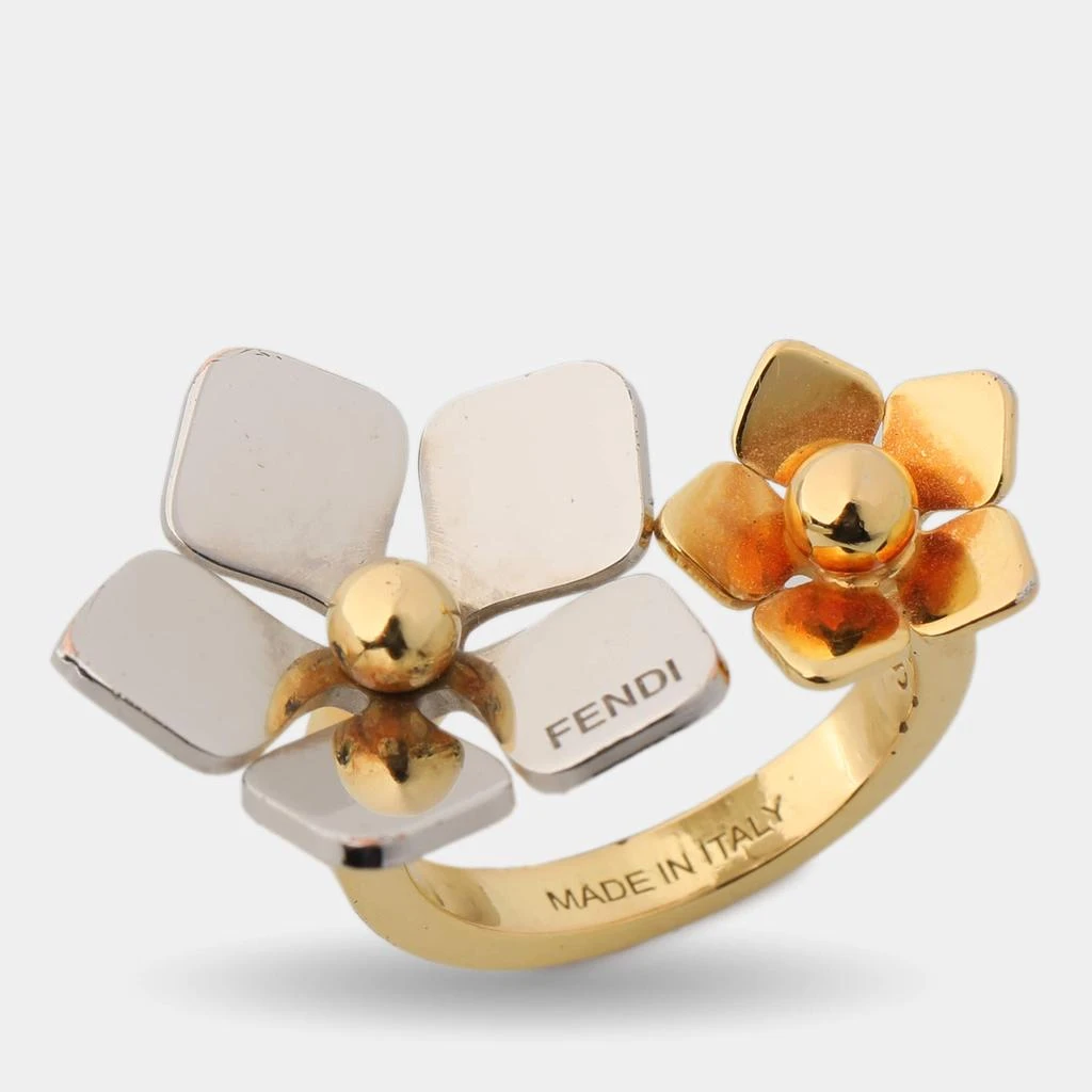 Fendi Fendi Two Tone Flower Motif Open Ring Size 51 6