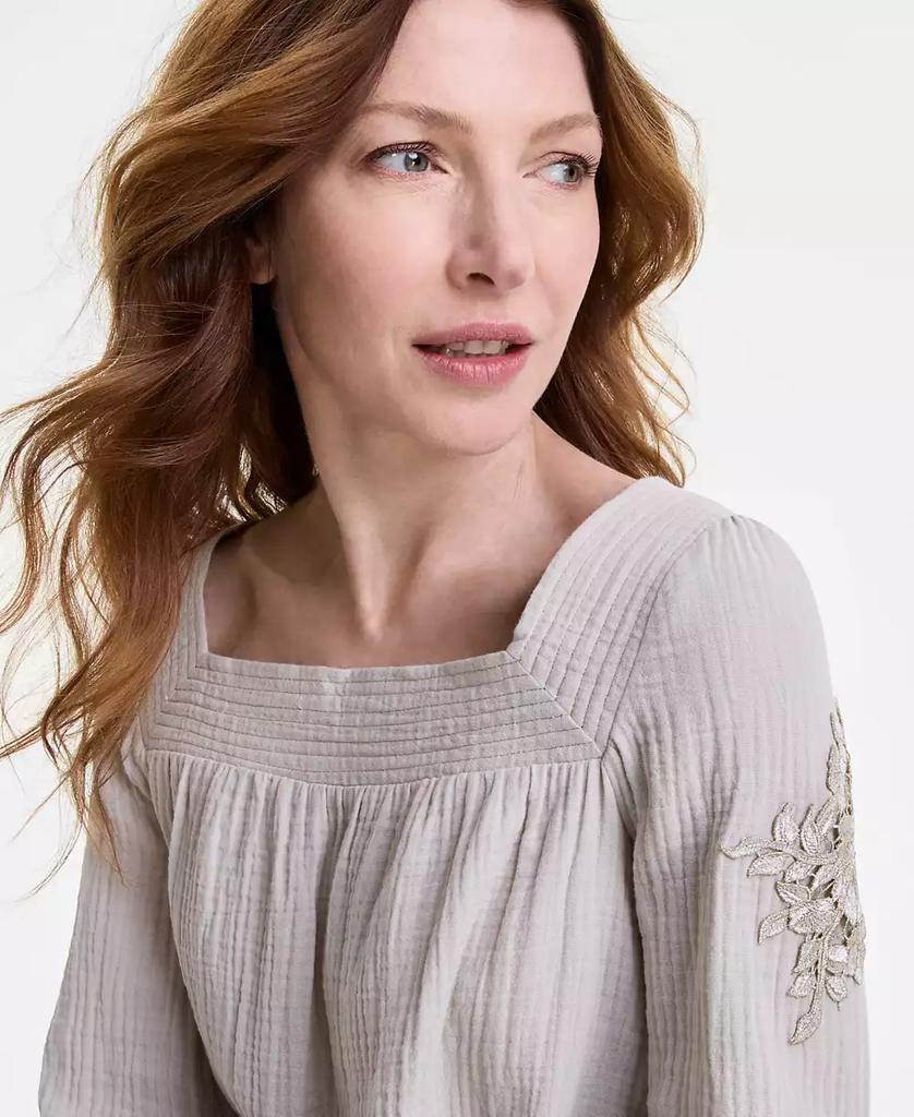 売れ筋商品|||ジェイエムコレクション カットソー トップス レディース Women's Cotton Gauze Floral-Appliqu Top, Exclusively at Macy's Stonewall JM Collection Women's Cotton Gauze Floral-Appliqué Top
