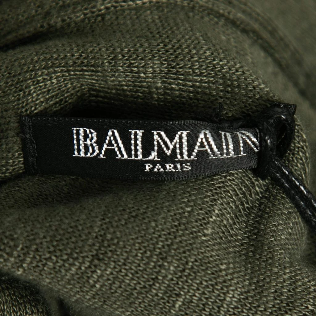 Balmain Balmain Kaki Green Knit Button-Embellished Belted Mini Dress M 4