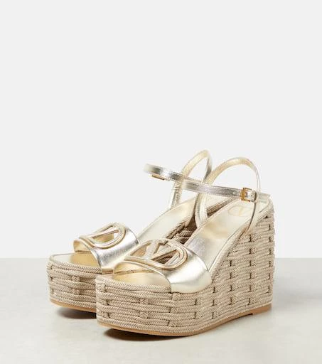 Valentino VLogo cutout metallic leather espadrille wedges 4