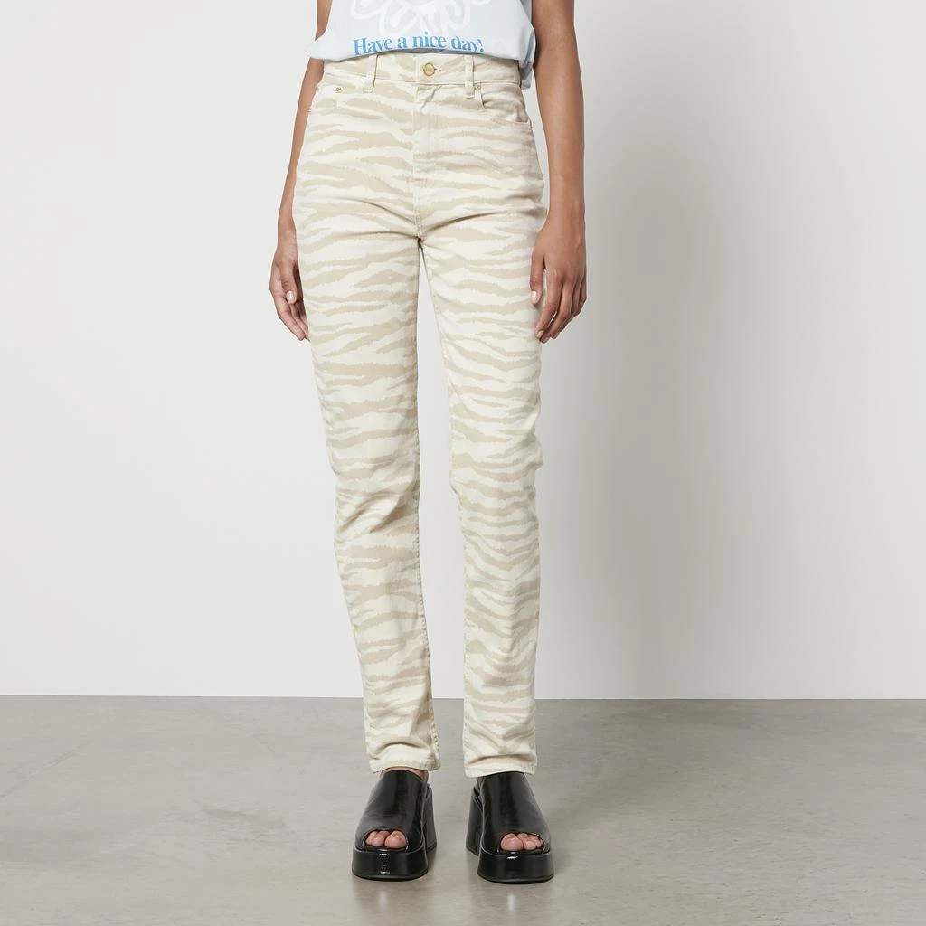 Ganni Swigy Zebra-Print Denim Straight-Leg Jeans 1