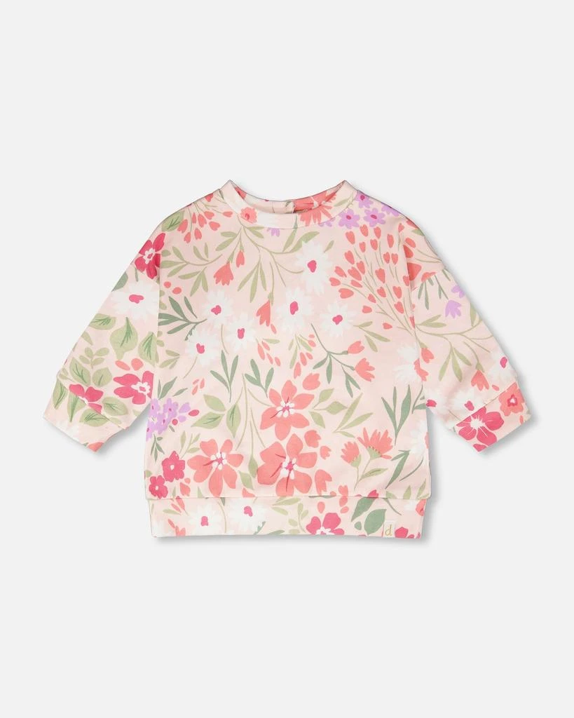 Deux par Deux French Terry Sweatshirt Pink Printed Flowers