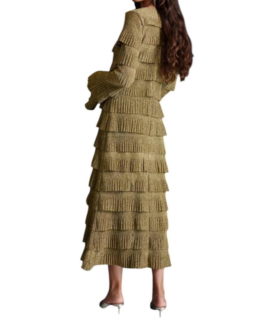 Ghospell Keily Fuffled Midi Dress In Old Gold
