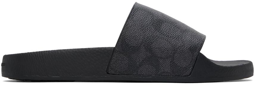 Coach 1941 Black Coated Canvas Slides