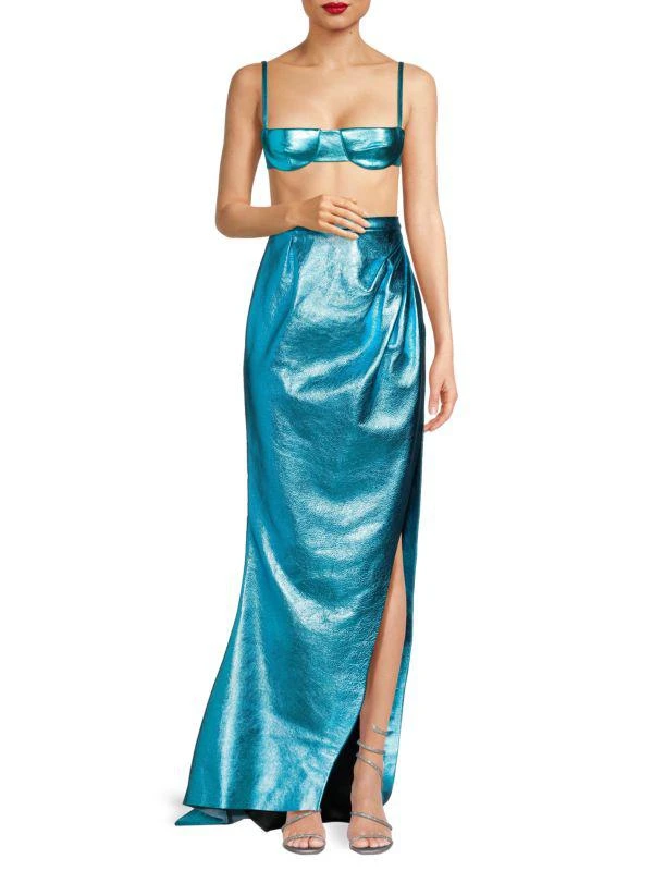 LaQuan Smith Metallic Leather Maxi Skirt 1