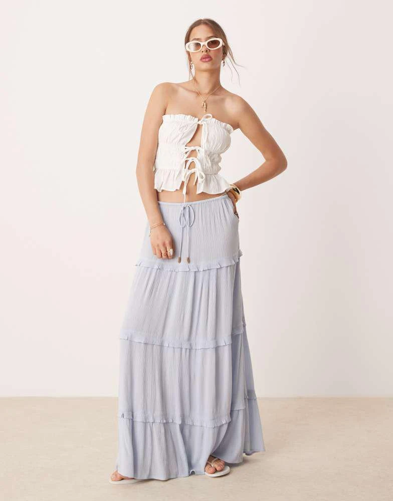 Miss Selfridge Miss Selfridge tiered cheesecloth maxi skirt in light blue 1