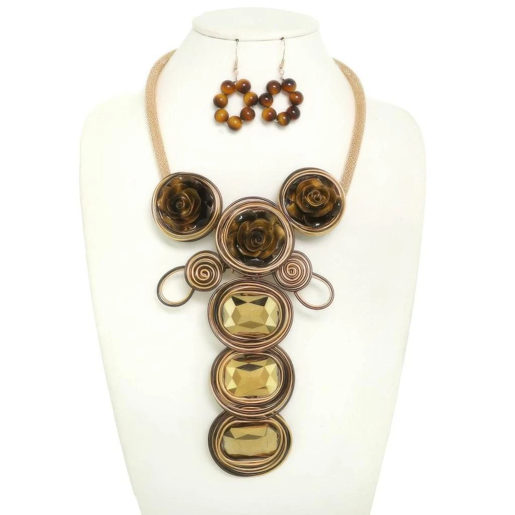 TRUEDAMES Floral Spiral Crystal Amulet Necklace Set