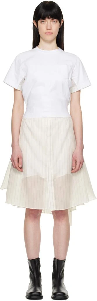 Sacai Off-White Spun Organza & Cotton Jersey Midi Dress 1