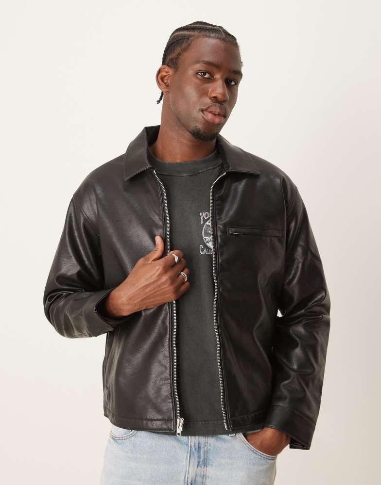 Abercrombie & Fitch cropped zip front faux leather biker