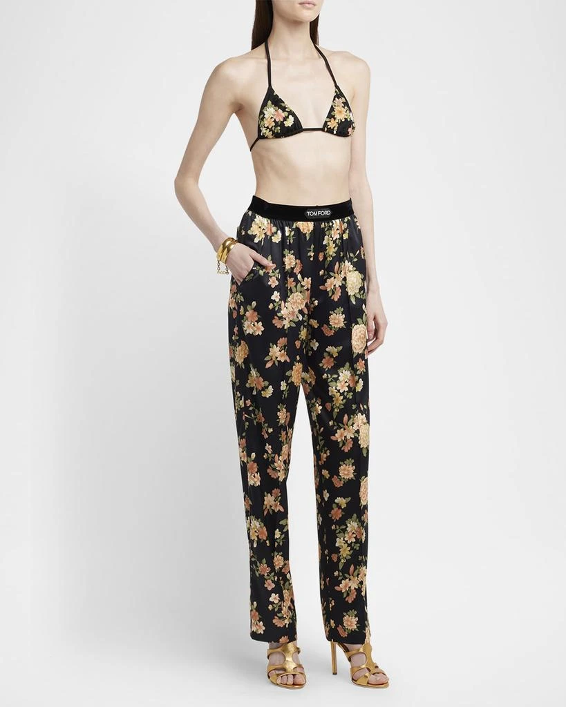 Tom Ford Logo-Band Hendrix Floral Stretch Silk Pajama Pants 2