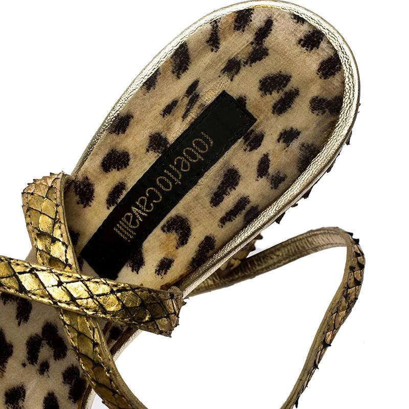Roberto Cavalli Roberto Cavalli Metallic Gold Python Leather Embellished Ankle Strap Sandals Size 38 7