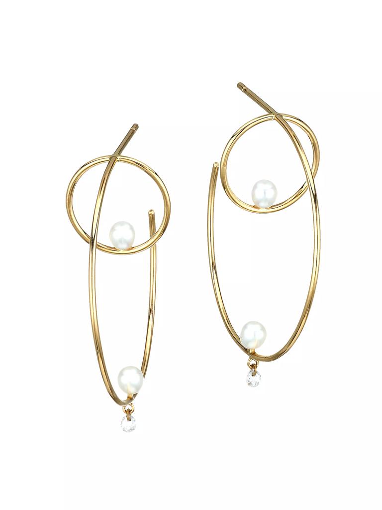 Persée Turn Around 18K Yellow Gold, Faux Pearl & Diamond Creole Hoop Earrings