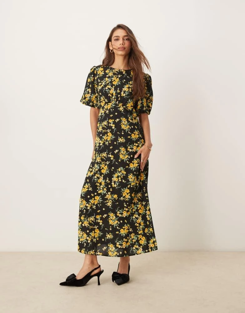 Nobody's Child Nobody's Child Benita midi dress in yellow & black ditsy floral 1