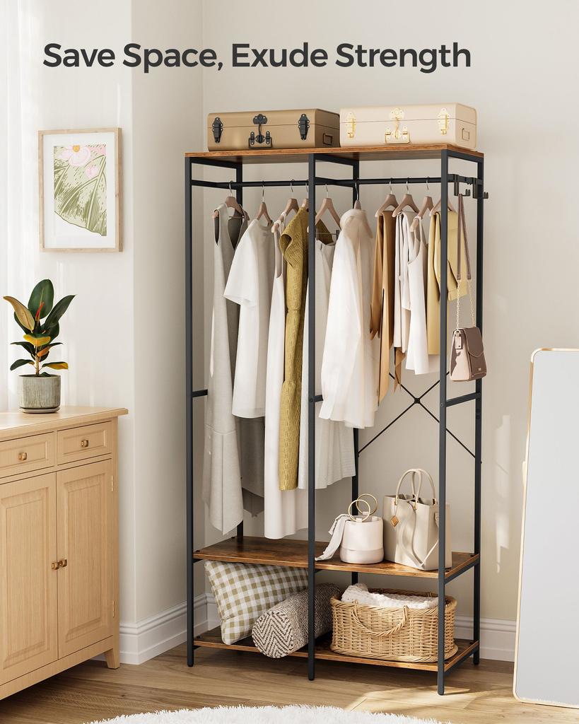 BreeBe 2-Column Clothes Rack Rustic Brown