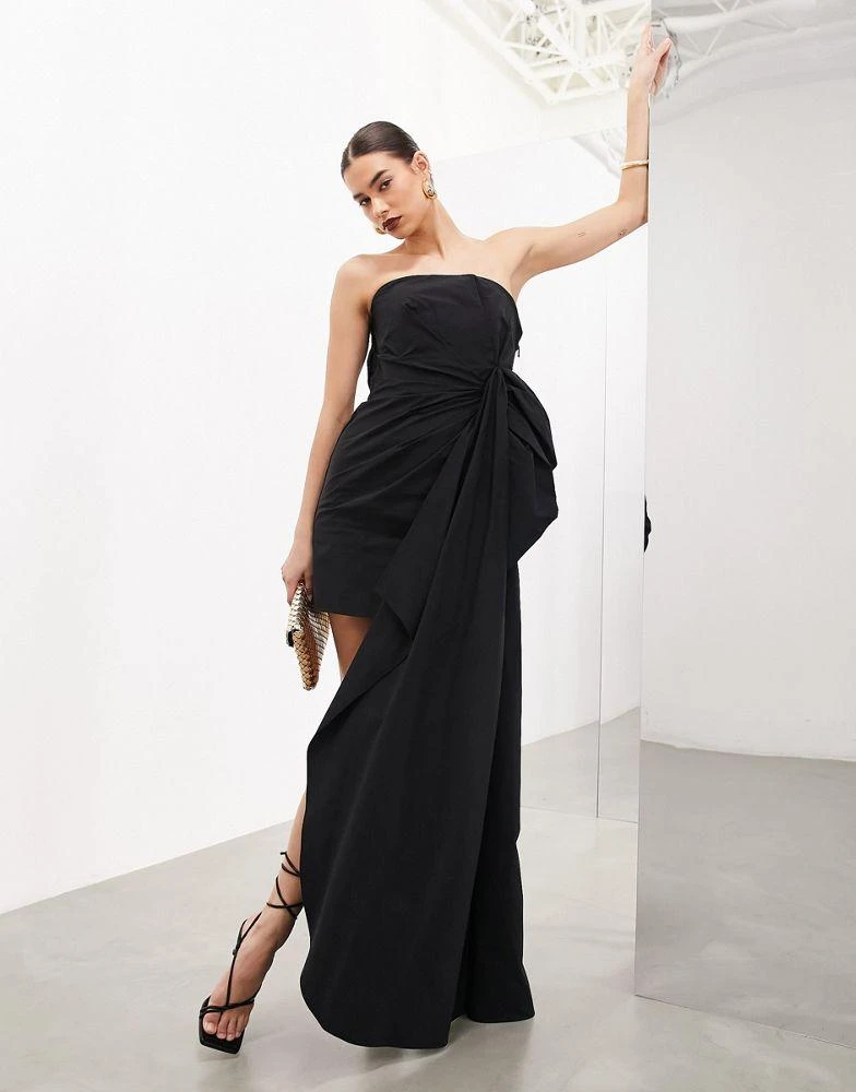 ASOS ASOS EDITION memory bow drape train side mini dress in black 2